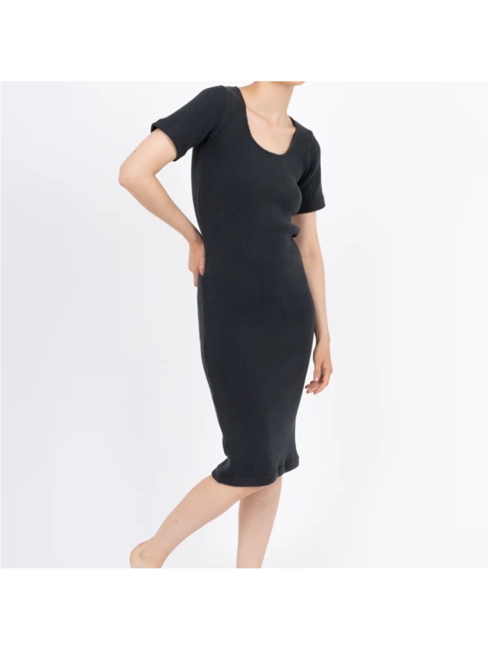 Ilana Kohn Black Ribbed Short-Sleeve Tunic Dress sz 4 (xl)